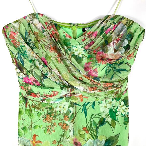 Jay Godfrey Lydia Floral Romper Mini Green Chiffon Sweetheart Strapless Sz 6 - Picture 8 of 12